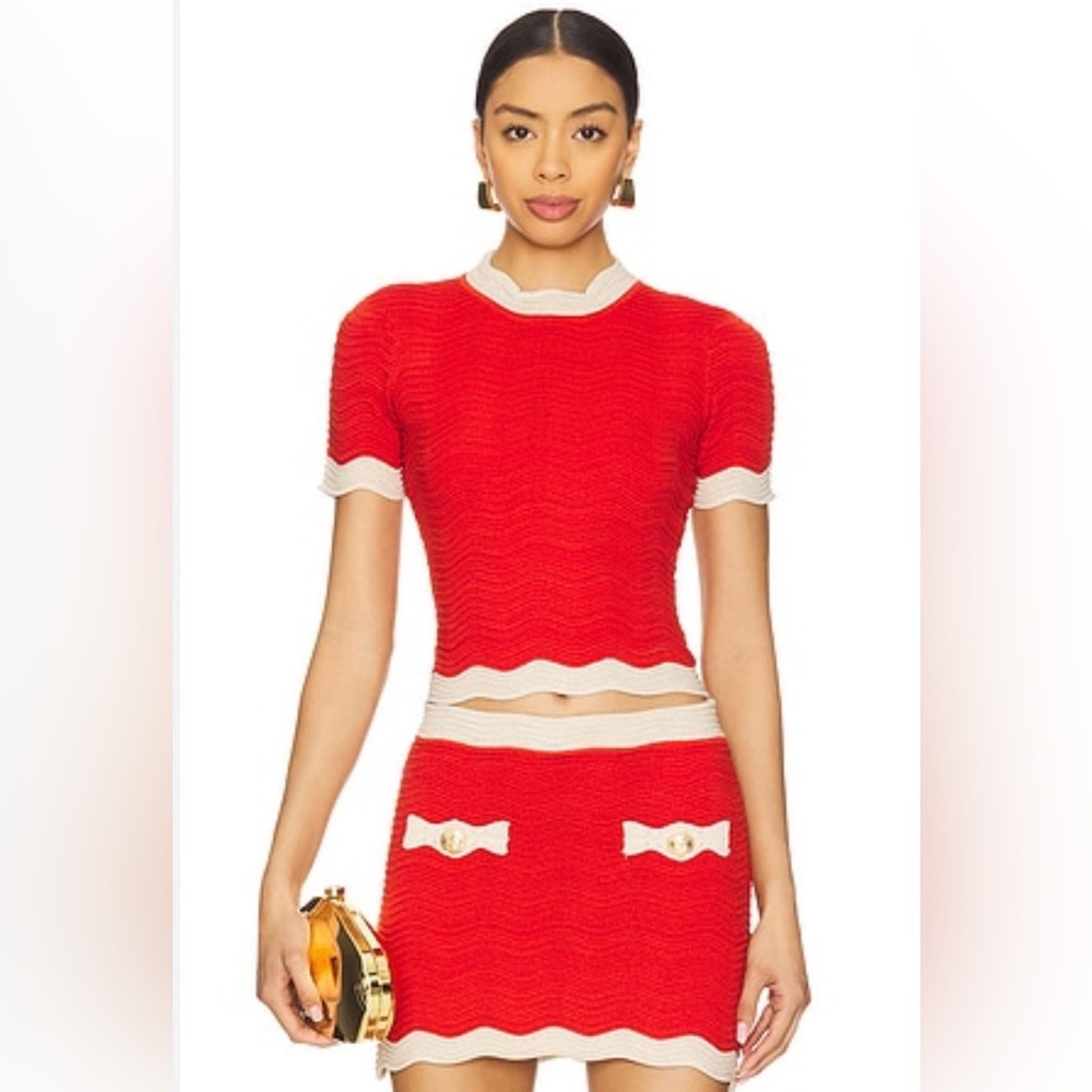 NWT Retrofete Red and Cream Wave Knit top and matching bottom set